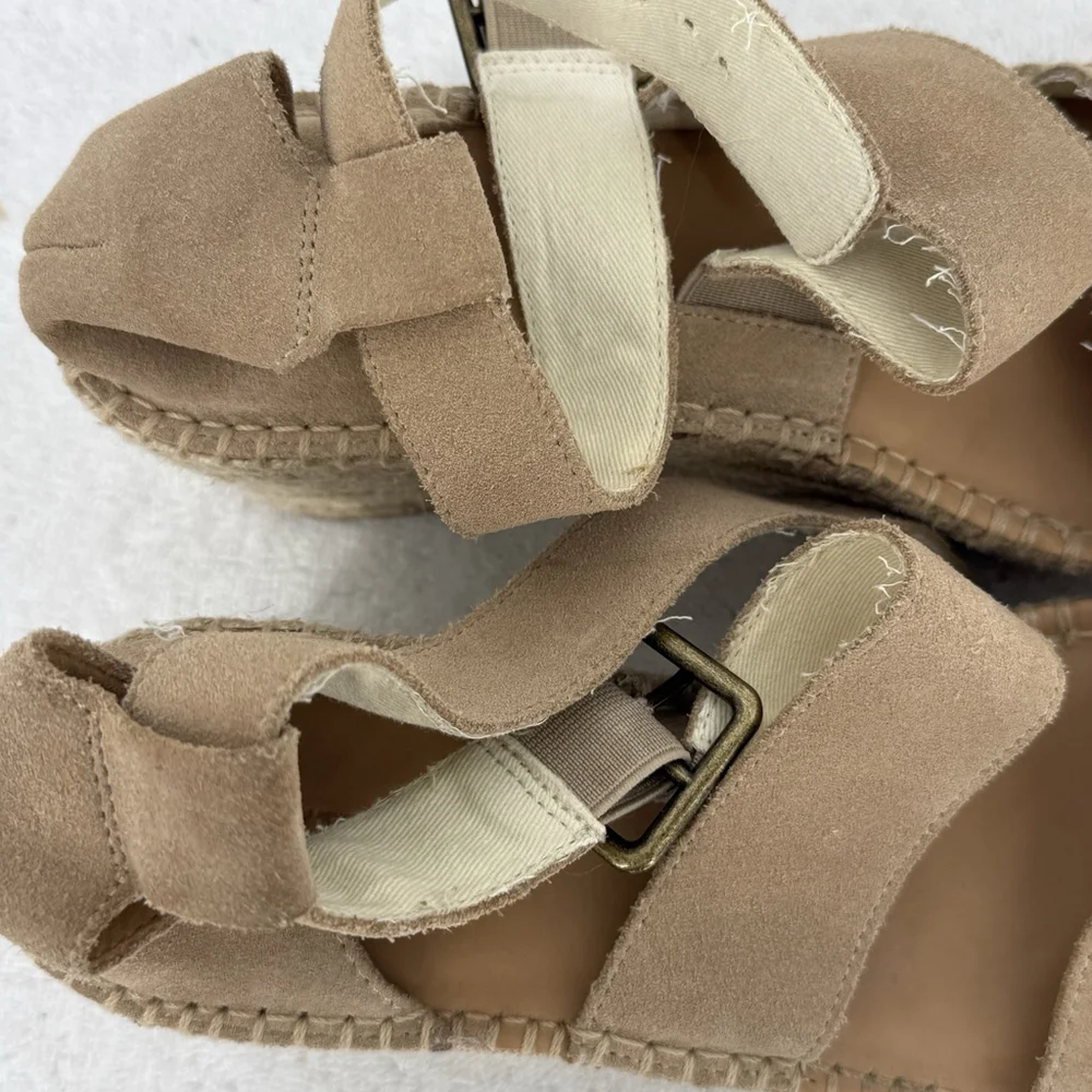 Soludos Palma Suede Espadrille Platform Wedge Open Toe Sandals Tan 8.5